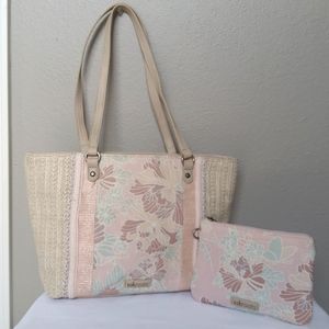 SAKROOTS Meadow Canvas Straw Tote w/ Cosmetic Bag